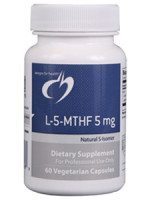 L-5-MTHF 5 mg 60 vcaps Dietary Supplement L-5- MTHF is a natural, biologically active form of folate. It offers the benefits of optimal folate supplementation without the potential risks associated with chronic exposure to unmetabolized synthetic folic acid.Does not contain gluten. Recommended Use: As a dietary supplement, take one capsule per day, or as directed by your health care practitioner. Supplement Facts Serving Size 1 capsule Amount Per Serving Folate 5mg (as Quatrefolic® [6S]-5-methyltetrahydrofolate, glucosamine salt 10 mg) Other Ingredients: Microcrystalline cellulose, spinach juice powder, L-leucine. STORE IN A COOL, DRY PLACE. KEEP OUT OF REACH OF CHILDREN. Quatrefolic® is covered by U.S. Patent No. 7,947,662 and is a registered trademark of Gnosis S.p.A.